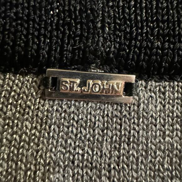 St. John Santana Knit Glittery Cardigan Pockets Black Gray Womens Size Small - Picture 9 of 11